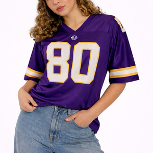 Maillot de football américain unisexe Y2K en mesh violet, personnalisable avec numéro d'équipe, respirant, pour le football, fabrication OEM en gros, USA - Product Image 4