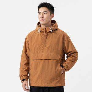 Chaqueta con Capucha y Cierre de Cremallera para Hombre, Resistente al Viento, Color Sólido, Corte Holgado Informal, Prenda Exterior de Poliéster para Otoño - Product Image 6