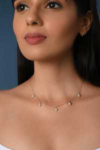 Colliers ras du cou en forme de goutte d'eau avec diamants de laboratoire taille ronde pavée, solitaire classique de luxe, fermoir mousqueton, pour superposition, 17 pouces, or massif 14 carats - Product Image 6
