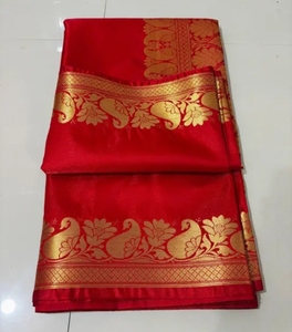 KV Women's <b>Red</b> Banarasi Silk Saree with Zari Work & Unstitched <b>Blouse</b> Wrinkle-Free Quick-Dry Reversible Autumn - Product Image 6