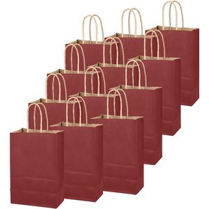 24pcs Brown <b>Red</b> <b>Paper</b> Gift Bags with Handles 8.3"x6"x3.15" Solid Color Party Favor Bags Bulk Order - Product Image 3