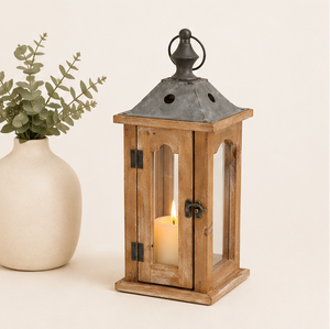 Farol de Madera Estilo Rústico con Tapa Metálica, Portavelas Decorativo Vintage para Centro de Mesa de Boda, Decoración de Jardín e Interiores - Product Image 4