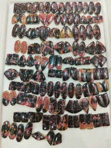 Cabochons de rhodonite rose et noir de bonne qualité pierres précieuses naturelles en gros de rhodonite pour la fabrication de bijoux. Paire - Product Image 2