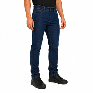 Jeans de Algodón para Hombre, Corte Slim Fit, Lavado Oscuro, Cintura Media, Cierre de Botones, Estilo Casual, Color Sólido, Bolsillos, Mezclilla Tejida - Product Image 1
