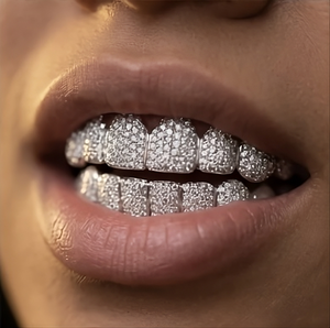 RAAMAA Grillz Hiphop Personnalisés VVS VS 6 sur 6 Ronds pour Dents, en Argent 925 avec Micro-Incrustation de Diamants, Style Bling - Product Image 1