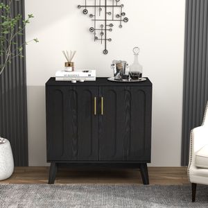 Mid Century Modern Fluted Sideboard Cabinet with Adjustable <b>Shelves</b> Solid Wood Legs <b>Walnut</b> Buffet Storage for Living Room - Product Image 3