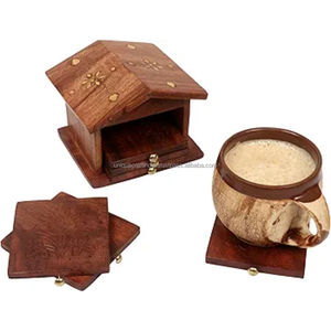 Juego de 4 Posavasos Cuadrados Hechos a Mano de Madera de Sheesham, Estilo Clásico, con Soporte de Latón, 5mm de Grosor, Ecológicos y Rústicos - Product Image 3