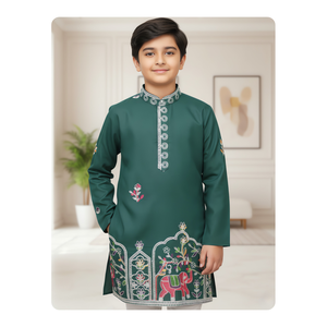 Robe Kurta Traditionnelle en Soie pour Garçons avec un Design Élégant pour les Occasions Festives et Spéciales - Product Image 1