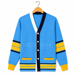 Cosh International Custom Logo Seamless Breathable Winter Women Classical Cardigan Embroidery Long Sleeve Contrast Color Stripe - Product Image 3