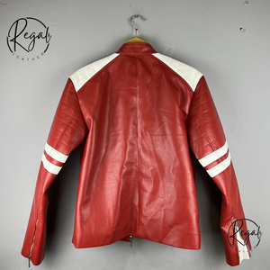 2026 Best Men's Red Leather Motorcycle <b>Jacket</b> in Cowhide - Handmade 90s Style fully <b>Lined</b> - Product Image 2