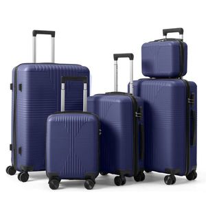 Elegante Valigia Trolley 5-in-1 in PP Blu Navy, Leggera, 12-28 Pollici, Senza Serratura TSA per Viaggi - Product Image 1