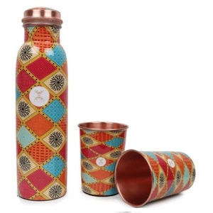 Indian Handmade Best Quality Pure <b>Copper</b> Water <b>Drinking</b> <b>Bottle</b> Gym Home Office Sticker Printed Solid <b>Copper</b> <b>Bottle</b> - Product Image 4