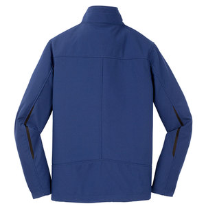 Chaqueta de hombre azul de softshell, cuello alto, cierre de cremallera, resistente al viento, informal, para otoño, corte regular, color sólido. - Product Image 3