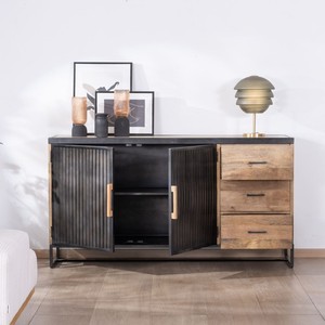 Vandana Autumn Frame 160cm designer <b>sideboard</b> in mango wood and fluted metal Kazag - Product Image 4