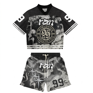 wholesale y2k streetwear men short set custom cropped football jersey mesh mesh <b>t</b> shirt two piece shorts set multi pattern cloth - Product Image 5