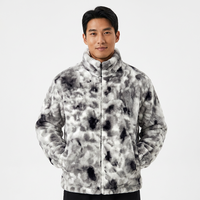 Veste longue à capuche en polaire 3D tie-dye pour homme, fermeture éclair, coupe ample, hiver, décontractée, fine, chaude, imperméable, respirante, poches avant