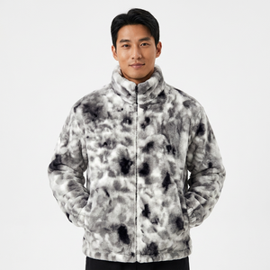 Men's Tie Dye Fleece <b>Jacket</b> Stand Collar Zipper Closure Loose Fit Winter Casual Thick Warm Coat With Pockets - Product Image 5