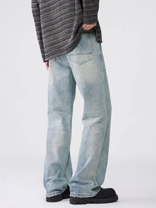 Pantalones Vaqueros con Cierre y Logotipo Personalizado, Estilo Vintage, Casual, Lavados, para Hombre, Corte Holgado, Rectos, Desgastados - Product Image 4