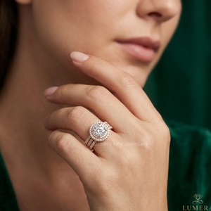 Bague de fiançailles de luxe en or rose 9K 10K 14K 18K avec halo de diamants de laboratoire taille brillant certifiés IGI – Cadeau d'anniversaire pour femme - Product Image 6