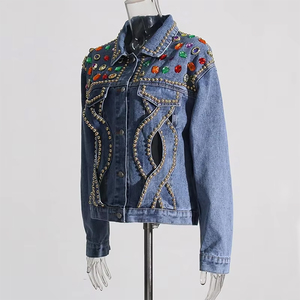 100% Cotton Denim <b>Jackets</b> Men Casual Solid Color Pocket Men Style High Quality Clothing Denim Men's <b>Rhinestone</b> <b>Jackets</b> - Product Image 2