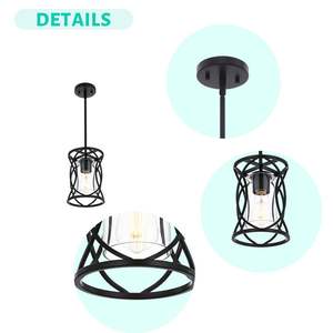 Modern 1-<b>Light</b> <b>Industrial</b> Pendant <b>Light</b> Black Metal Cage Clear Glass <b>Shade</b> for Kitchen Island Dining Room Indoor Lighting - Product Image 1