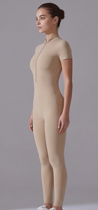 Yoga Shapewear Bodysuit 1/4 Zipper Women's Short Sleeve Compression Bodysuit Yoga Fitness Stand Collar Gym Jumpsuit Ladies - Product Image 3