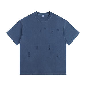 Cheap Price Distressed T-Shirt High Quality <b>Blank</b> Heavy <b>Weight</b> Cotton T Shirt Custom Oversized Men's Plus Size T-shirts - Product Image 4