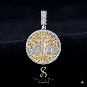 Nuevo Colgante de Árbol de la Vida con Micro Pavé de Moissanita para Hombre, Estilo Hip Hop Punk, Bañado en Oro - Product Image 1