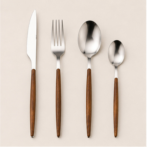 Ensemble de couverts en acier inoxydable en gros avec manches en bois de noyer naturel, service de couverts modernes pour la restauration fine, hôtels et restaurants - Product Image 5