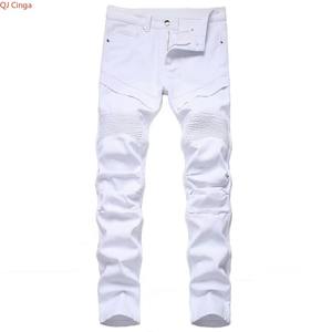 Pantalon en jean plissé décoratif uni respirant blanc et noir pour homme, coupe droite, décontracté, été et hiver - Product Image 6