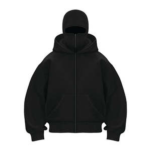 Custom Embroidery Double Hooded Thermal Winter Ninja Double Layer 100% Cotton Pullover Heavyweight Full Zip Balaclava Men - Product Image 1