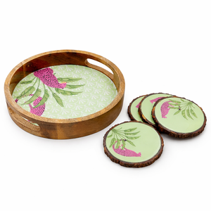 Plateau de service rond en bois avec design en résine et ensemble de sous-verres assortis, article décoratif pour la maison et la cuisine, cadeau - Product Image 1
