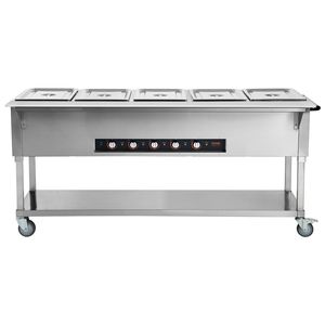 Scaldavivande Professionale a 5 Scomparti, 3750W, Elettrico a Vapore, 20.6QT, Attrezzatura per Buffet e Catering con 4 Ruote - Product Image 1