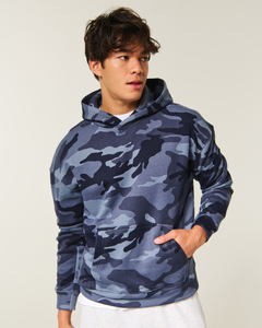 Sweat-shirt à capuche unisexe bleu marine uni, coupe personnalisée, pull-over avec poche avant, polyester/coton, sweat-shirt oversize respirant - Product Image 2