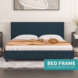 Mecor Queen <b>Platform</b> <b>Bed</b> <b>Frame</b> with Upholstered Linen Headboard Strong Wood Slats Support Easy Assembly - Product Image 1