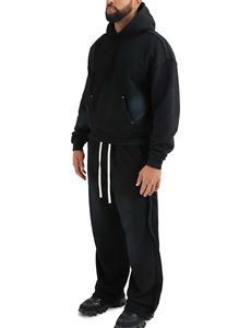 ชุดเซ็ตแทรคสูทผู้ชายไซส์ใหญ่ 2 ชิ้น กางเกงขาบานทรงสแตก ลุควินเทจ ย้อมสีเอซิด แต่งขาดๆ แบบมีฮู้ด สำหรับฤดูหนาว - Product Image 4