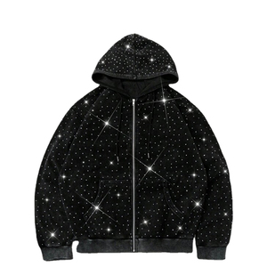 Custom Logo All Over <b>Rhinestone</b> Zip Hoodies Sparkle Crystal Studded Oversized Fit Streetwear Fleece Cotton <b>Jacket</b> Men ODM Autumn - Product Image 1