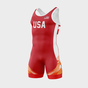 Men's <b>Red</b> Blue Color Wrestling Singlet Sublimation Print Sweat-Wicking Spandex Polyester Leisurewear Fitness Fighting Singlet - Product Image 3
