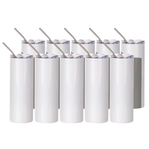 Gobelet isotherme réutilisable en acier inoxydable de 20 oz avec bord plat pour sublimation, incluant pailles et couvercles - Product Image 3