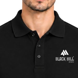 <b>Black</b> Polo Shirt Short Sleeve Collared Top with <b>Button</b> Placket Casual Sportswear for Men Everyday Wear - Product Image 2
