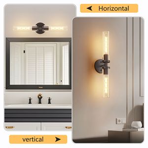 Set di Applique da Parete Moderne a Due Pezzi, Illuminazione per Bagno Nera Opaca con Vetro Trasparente, Elegante Decorazione Murale - Product Image 5