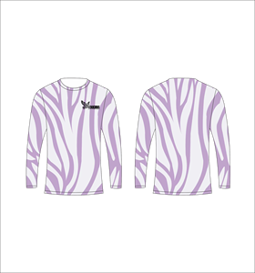 T-shirt à manches longues personnalisé par sublimation, motif zèbre violet, col rond, vêtements de sport performants, collection Ferocious, vente en gros - Product Image 1