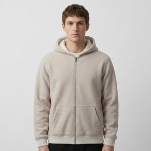 Men's Solid Sherpa <b>Lined</b> Zip Up Hoodie 100% Cotton Hooded Sweatshirt Oversized Winter <b>Jacket</b> - Product Image 1