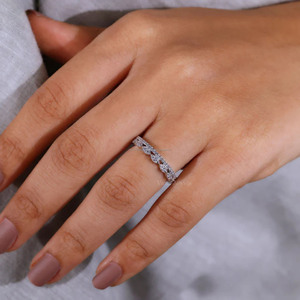 Women's Wide 14K Solid Gold Wedding Anniversary Band White Gold Lab Grown Brilliant Cut Diamond IGI Certified Stackable Ring - Product Image 4