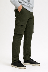 กางเกงคาร์โก้ผู้ชายใส่สบายอเนกประสงค์ Olive ที่ทนทานซึ่งทำจากผ้าฝ้ายที่อุดมไปด้วยจำเป็น - Product Image 2