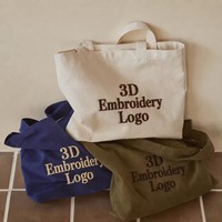 Sac fourre-tout en toile de coton rayé avec broderie 3D, logo personnalisé, taille et couleur sur mesure, OEM ODM, vente en gros, grande capacité, durable, sac de shopping