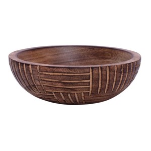 Bol en bois de manguier, bois naturel, sculpté à la main, bol décoratif pour en-cas et fruits, motif floral blanc artisanal gravé sur le bois - Product Image 3