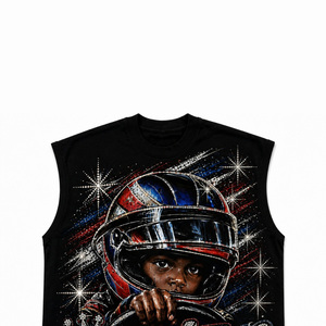 Camiseta sin mangas con estampado de diamantes de imitación y gráficos personalizados, 100% algodón jersey, estilo vintage moderno, para uso unisex. - Product Image 4