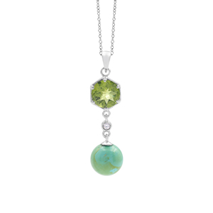 Collar con Colgante de 4.8 Gramos, Peridoto Verde Hexagonal Natural de 8 MM y Turquesa de 2 MM, Plata de Ley 925, Joyería Fina - Product Image 1