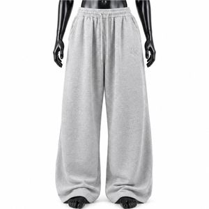 Pantalon de survêtement personnalisé en gros, taille haute, coupe ample, jambe large, en molleton, style streetwear oversize, coupe décontractée, en coton, pour hommes et femmes - Product Image 1